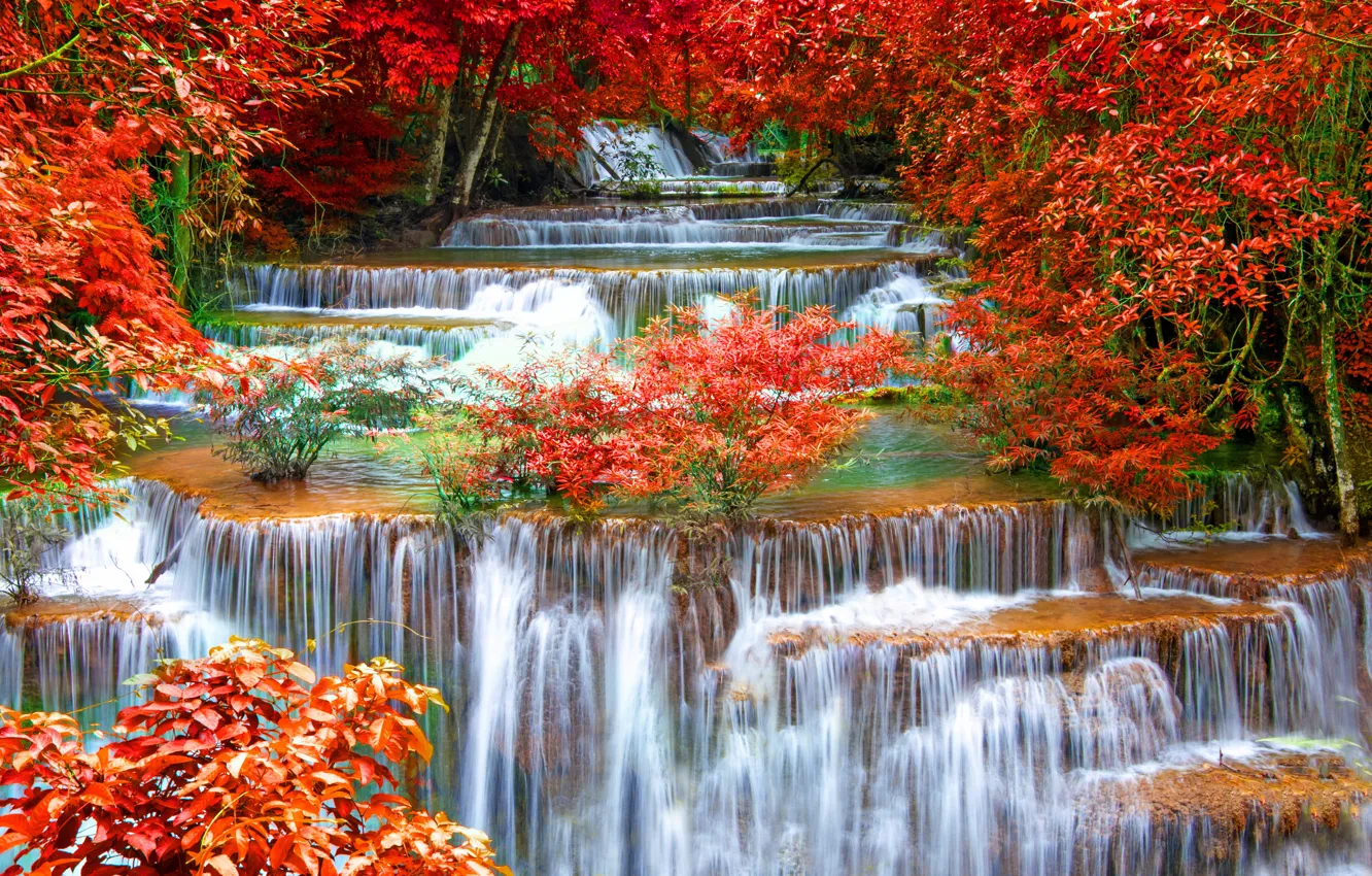 Photo wallpaper autumn, nature, photo, waterfalls, Waterfalls, Kanchanaburi Province