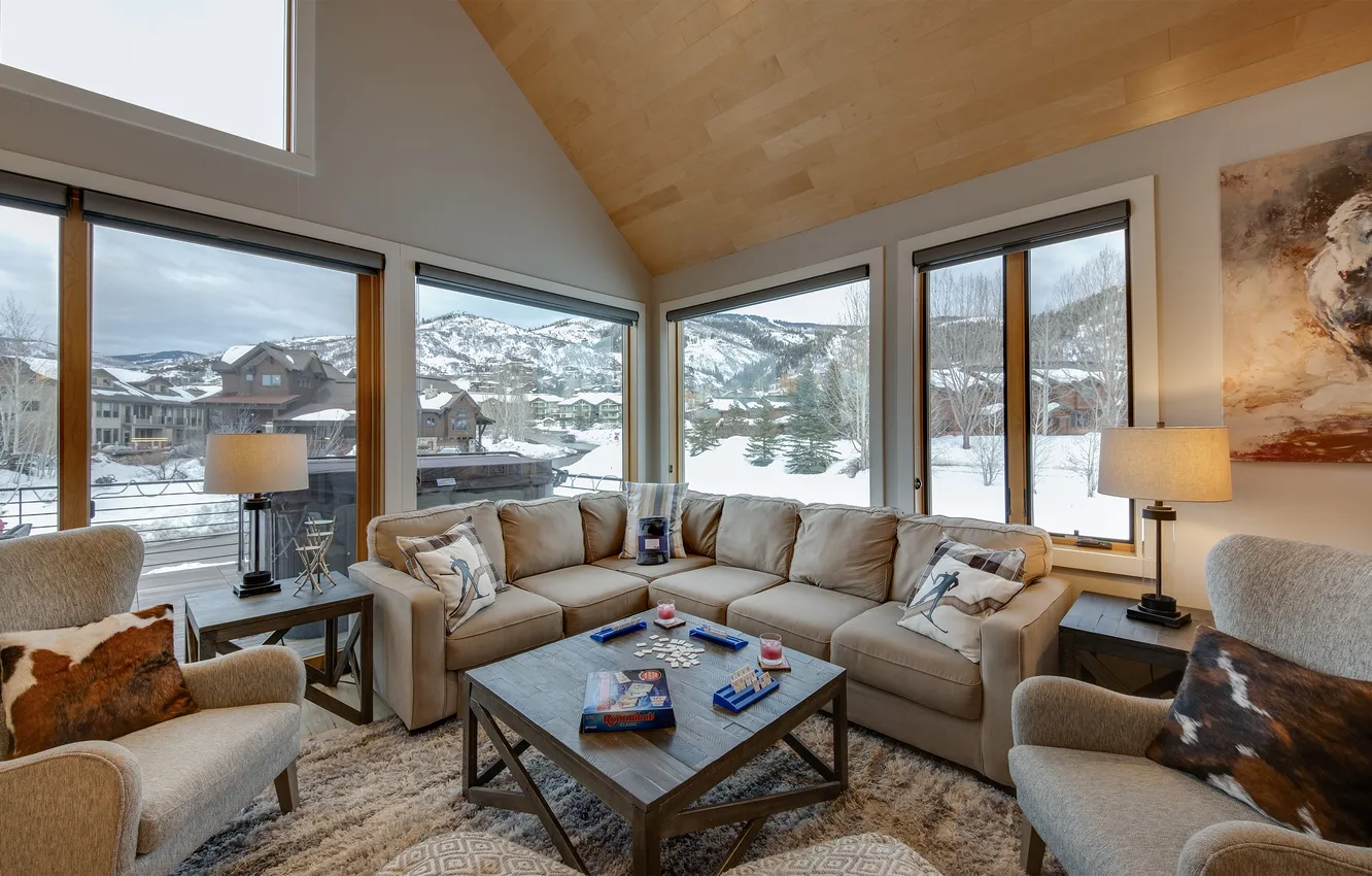 Photo wallpaper design, style, room, interior, Colorado, lamp, living room, upholstered furniture