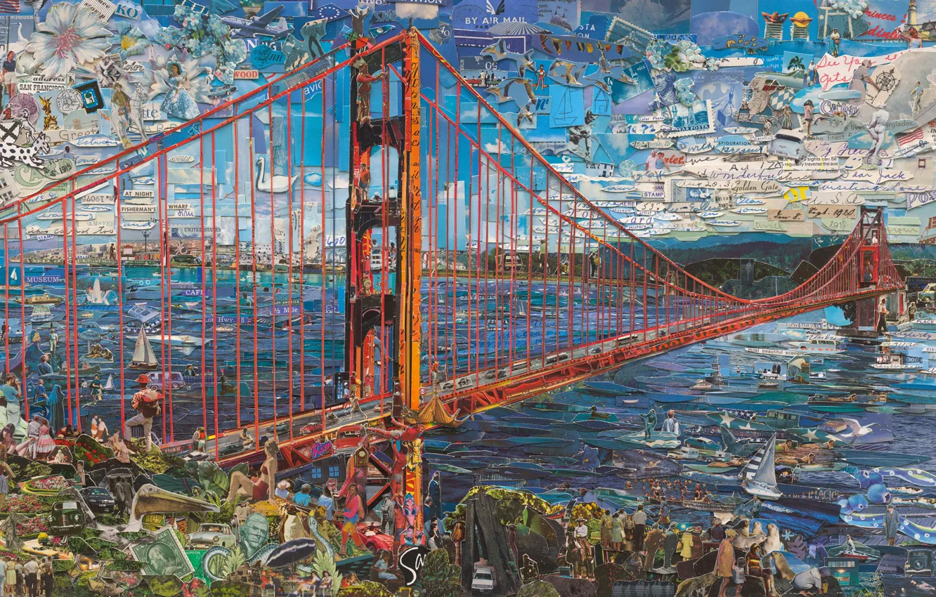 Photo wallpaper Golden Gate Bridge, Vik Muniz, Postcards from Nowhere, contemporary art