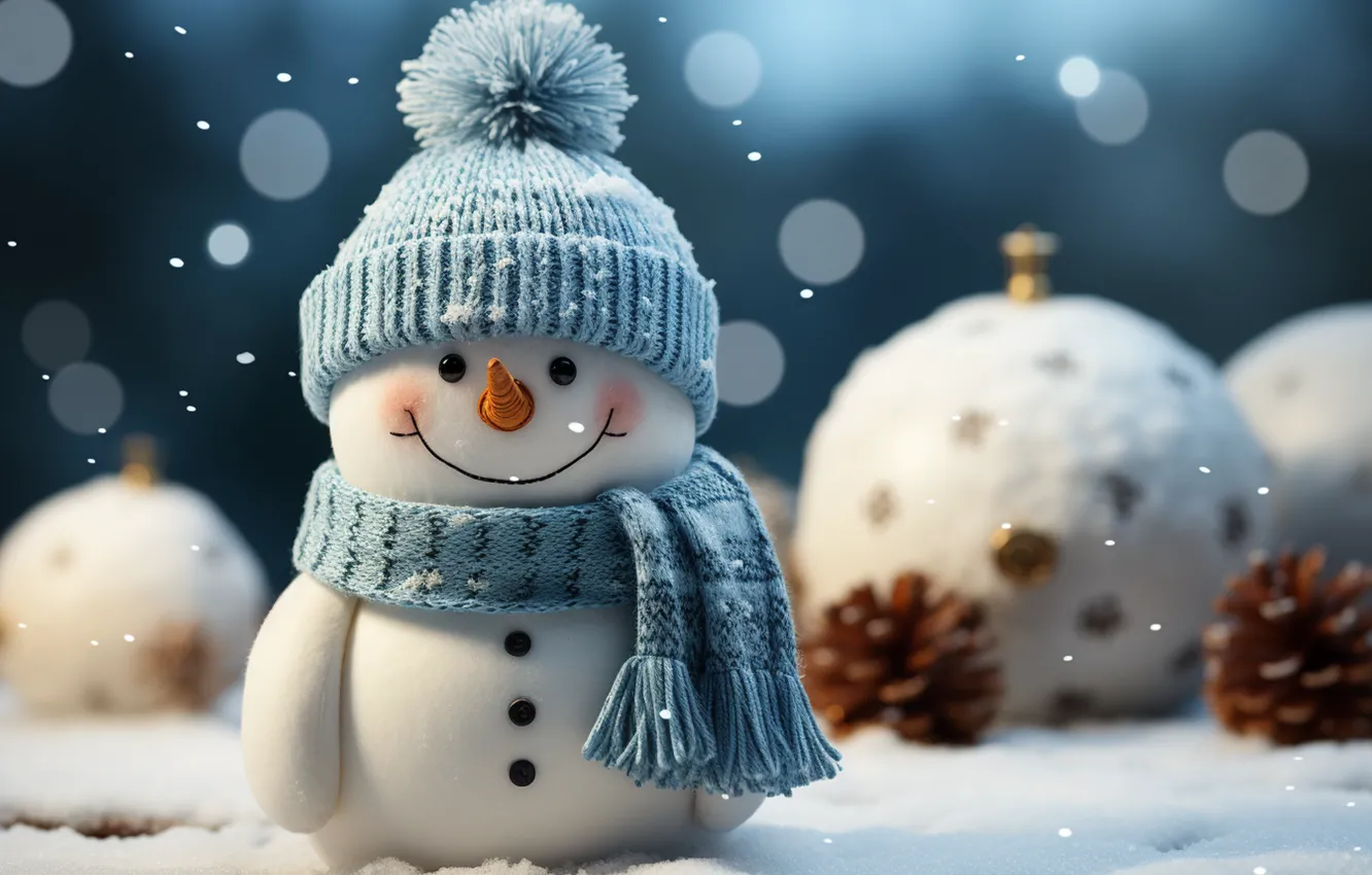 Photo wallpaper winter, snow, new year, Christmas, snowman, Christmas, night, winter