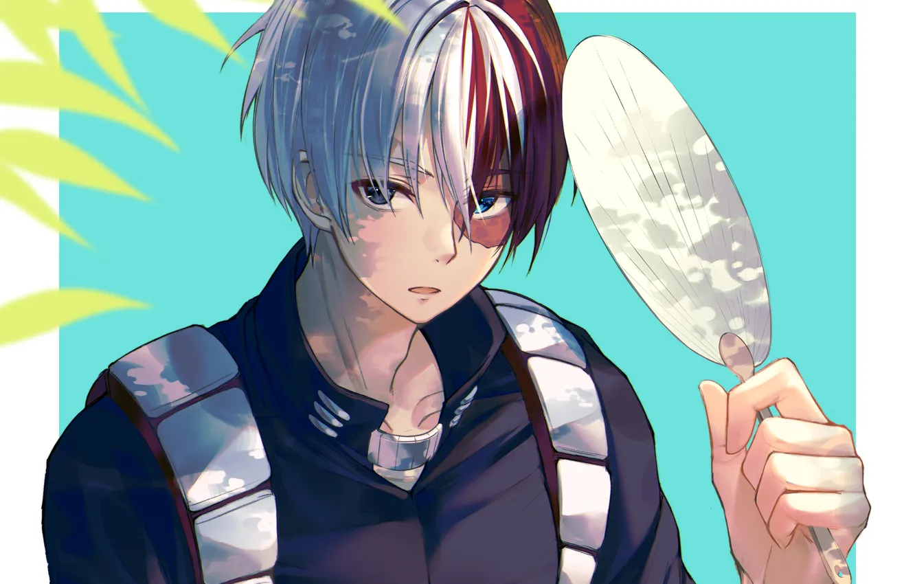 Photo wallpaper leaves, fan, guy, Boku no Hero Academy, Todoroki Shouto, Todoroki Shoto, My heroic academia