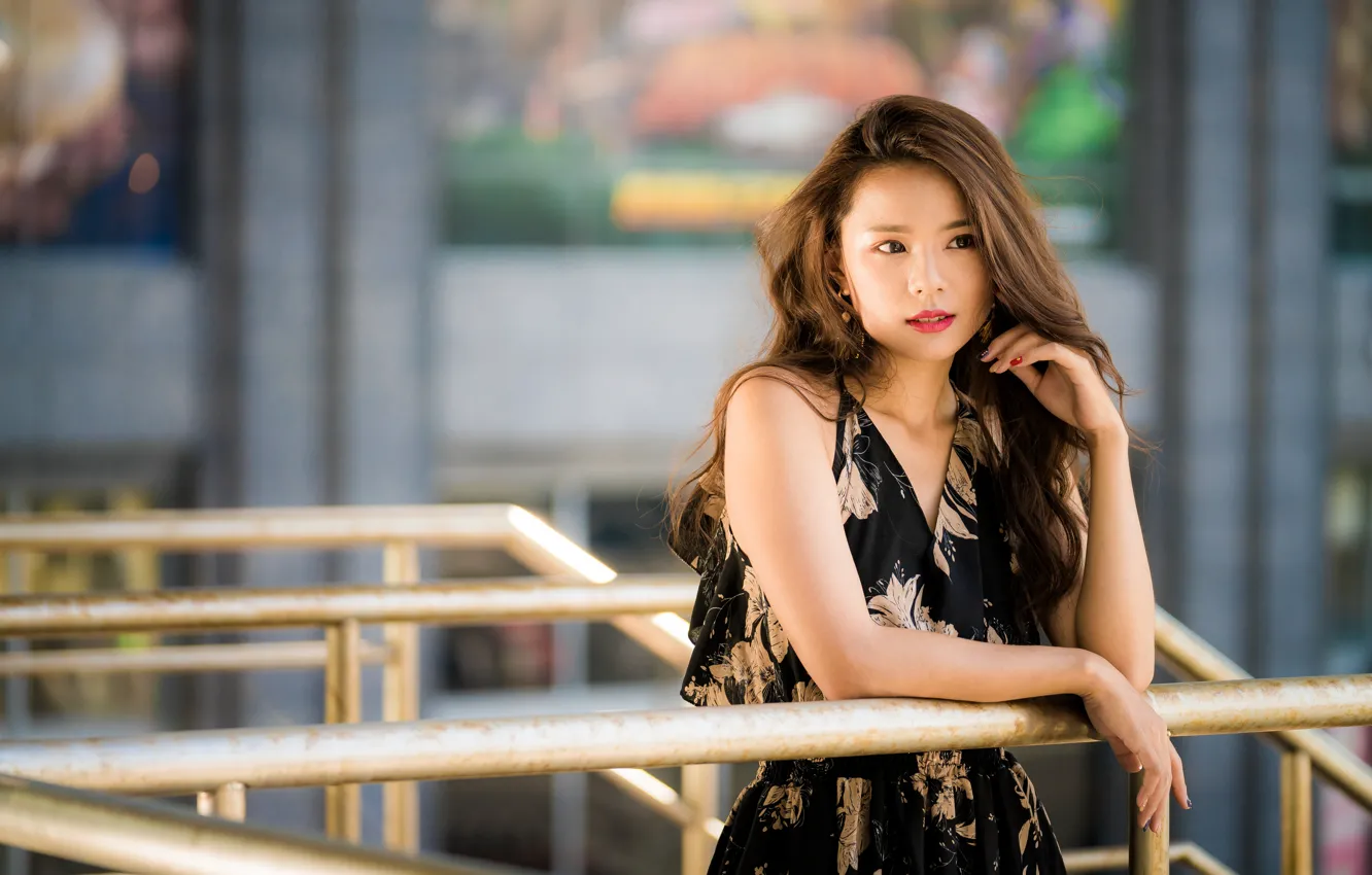 Photo wallpaper girl, hair, hands, dress, Asian