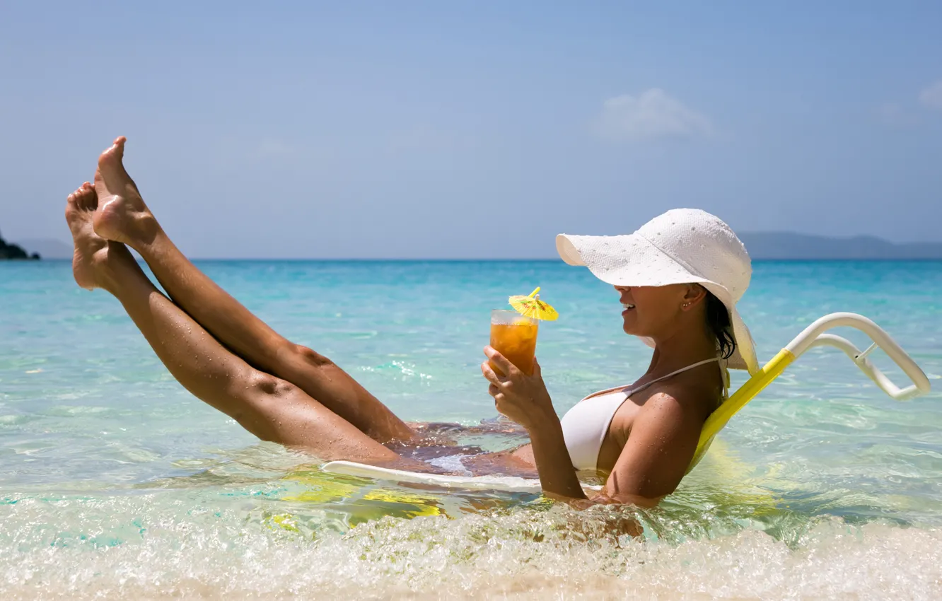Photo wallpaper sea, girl, stay, juice