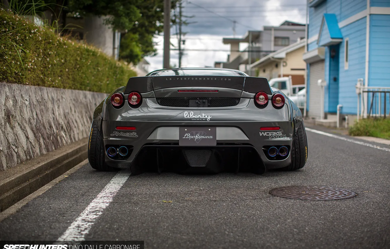 Photo wallpaper street, Japan, Ferrari, rear view, Liberty Walk, LBW’s F430