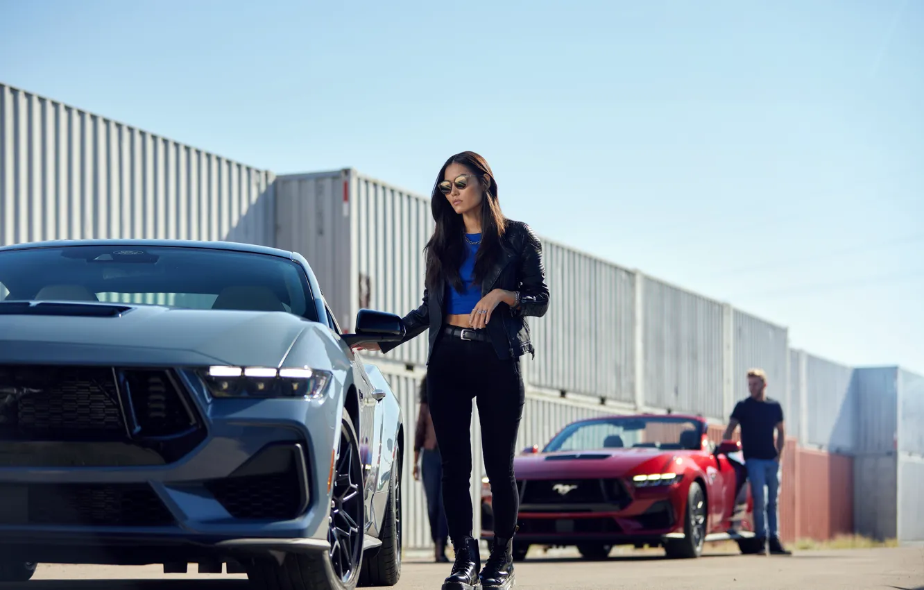 Photo wallpaper Mustang, Ford, girl, style, man, brunette, Ford Mustang GT