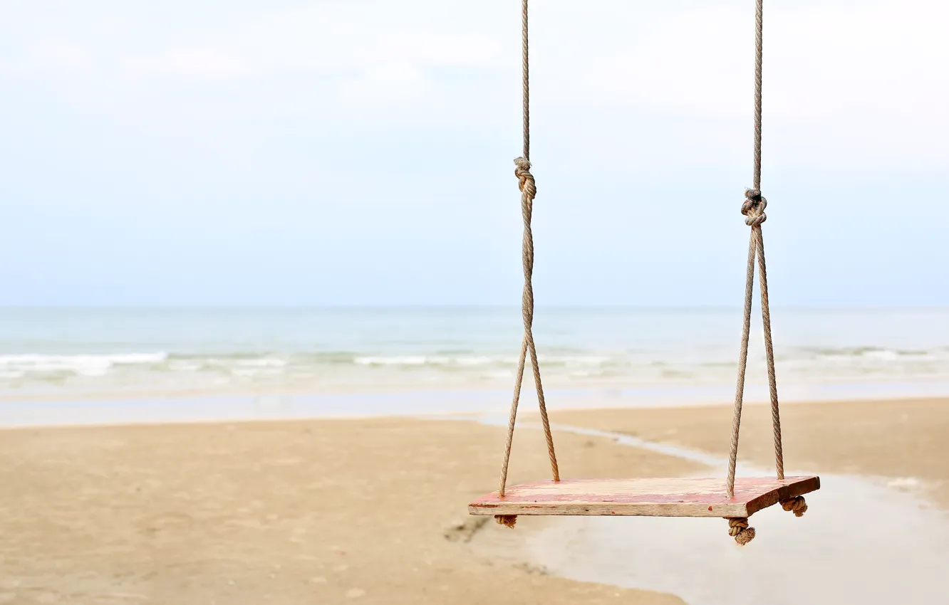 Photo wallpaper sand, sea, wave, beach, summer, swing, summer, beach