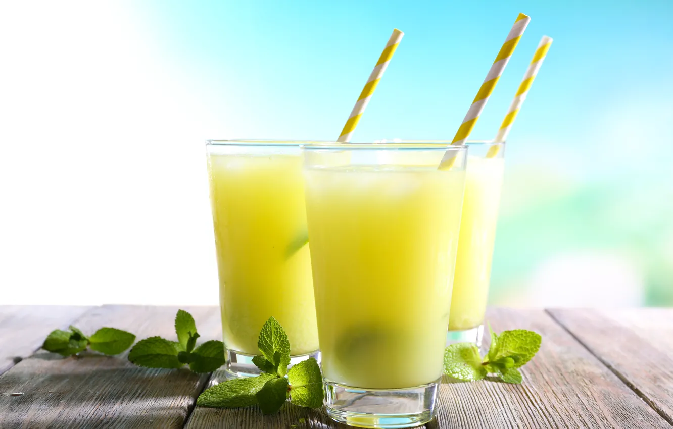 Photo wallpaper glass, orange, juice, drink, mint, tube