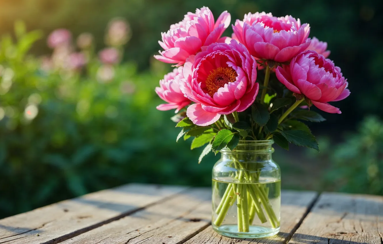 Photo wallpaper flowers, pink, flowers, peonies, peonies