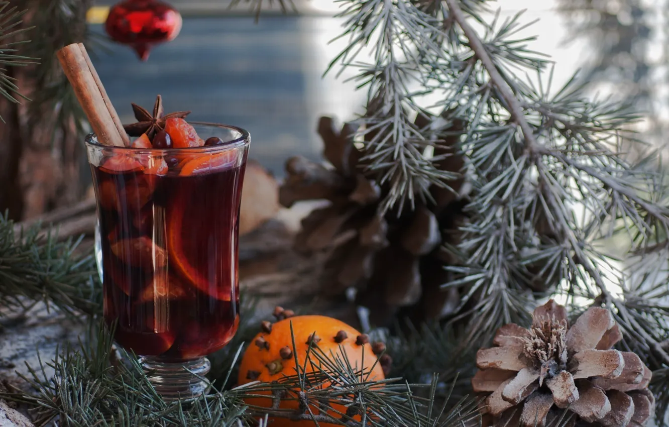 Photo wallpaper holiday, bumps, pine, mulled wine