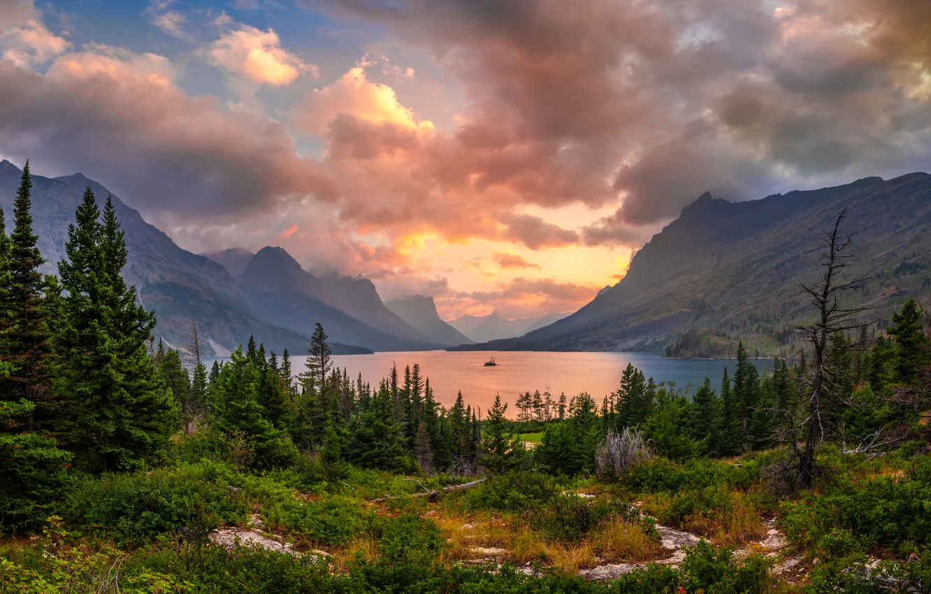 Photo wallpaper mountains, lake, USA, Glacier National Park