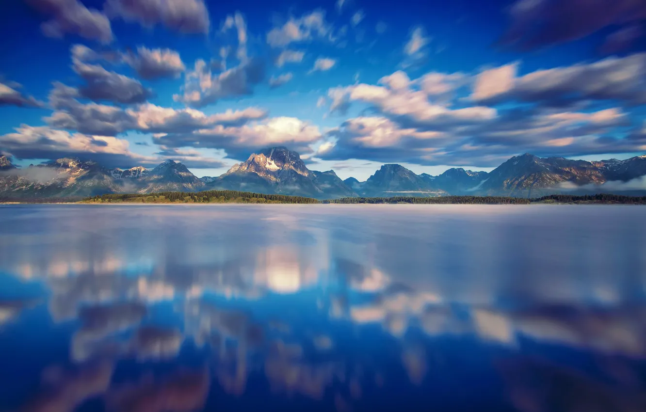 Photo wallpaper the sky, water, clouds, reflection, mountains, USA, national Park, Grand Teton