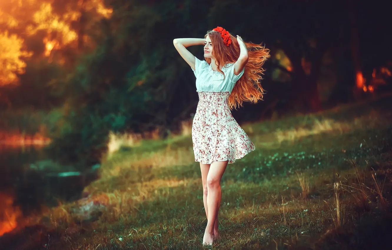 Photo wallpaper girl, pose, mood, hair, wreath, Julia, Vadim Miller