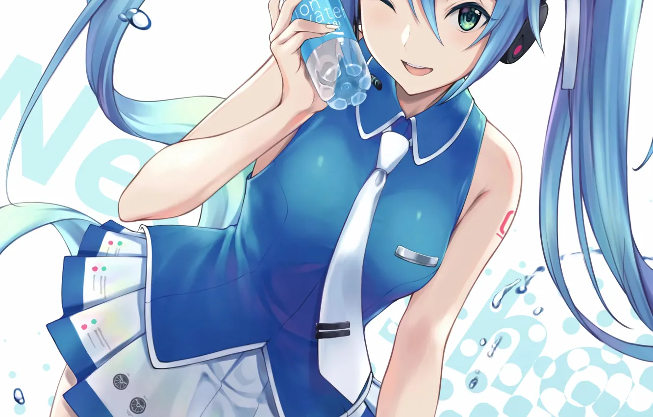 Photo wallpaper girl, sexy, vocaloid, hatsune miku, green eyes, long hair, anime, water