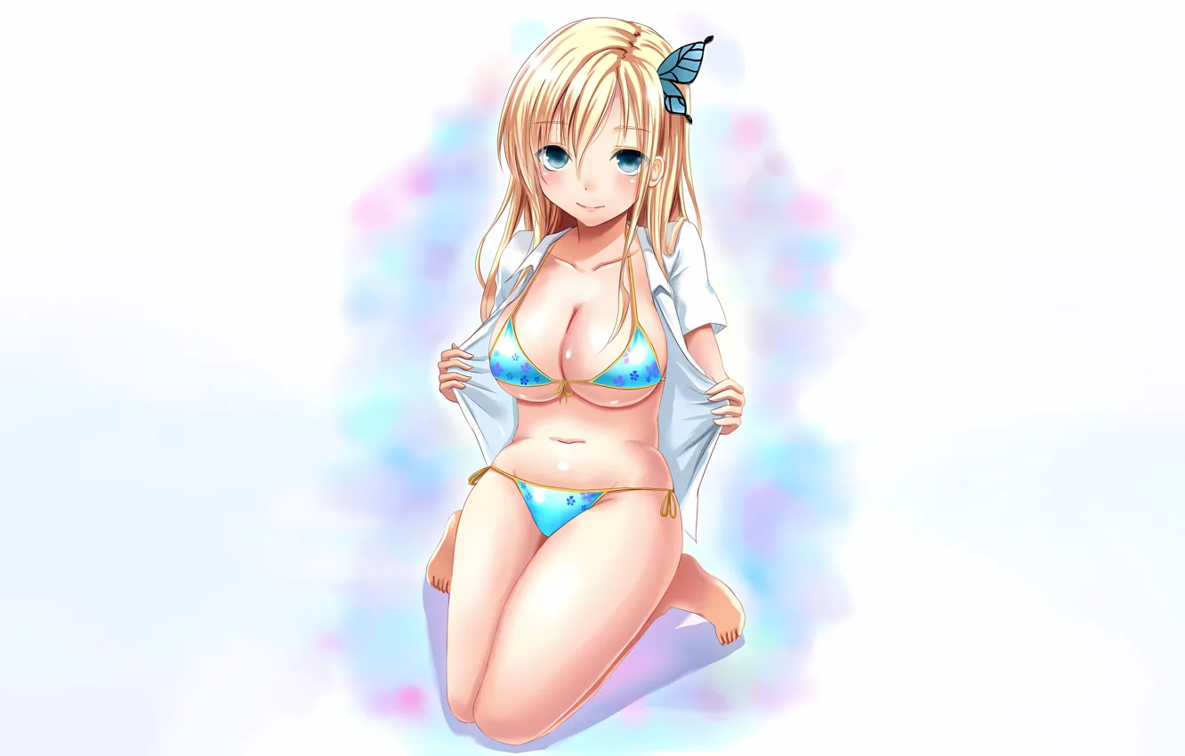 Photo wallpaper girl, sexy, cleavage, long hair, legs, boobs, anime, beautiful