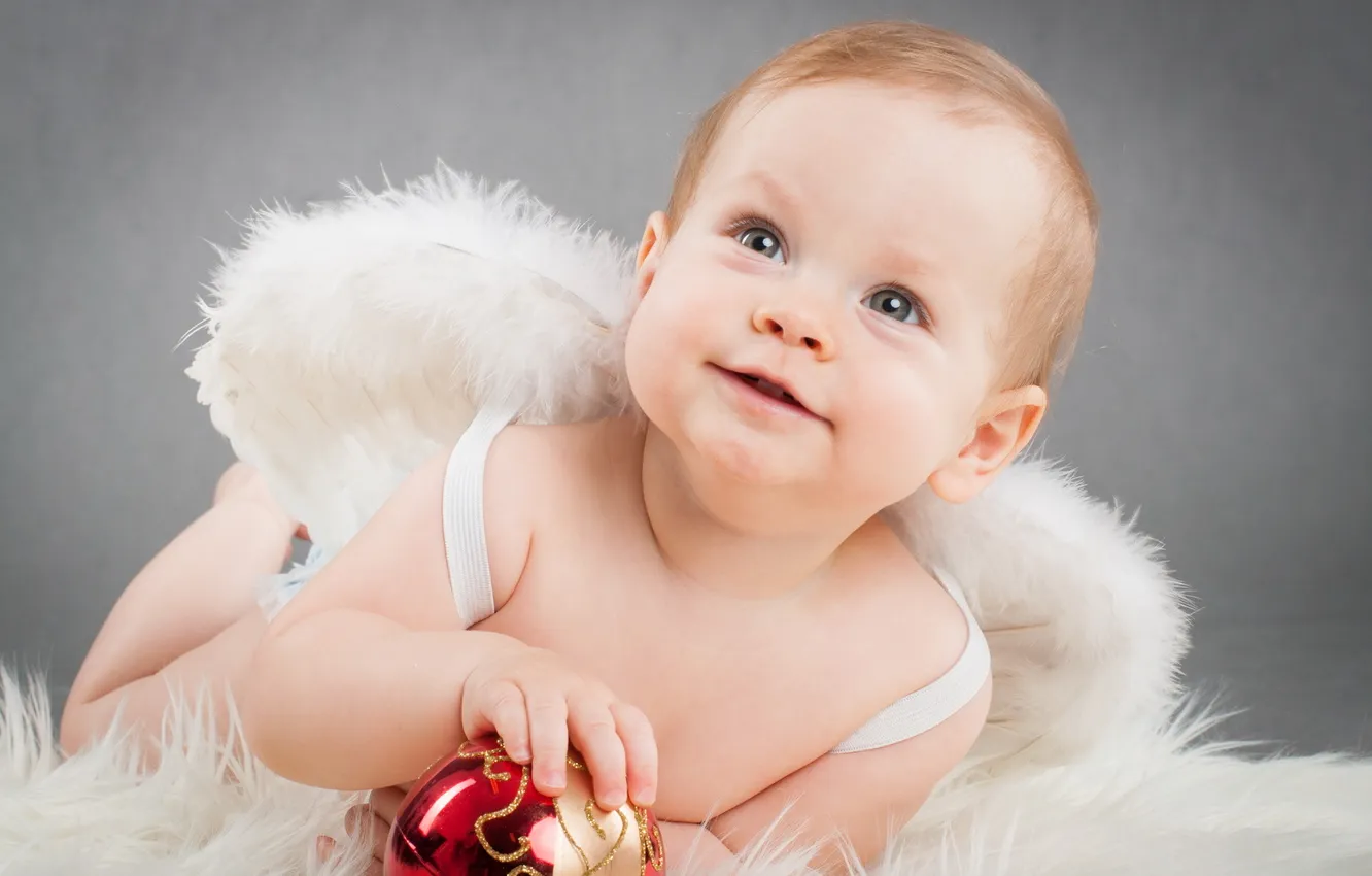 Photo wallpaper balls, children, toy, wings, baby, angel