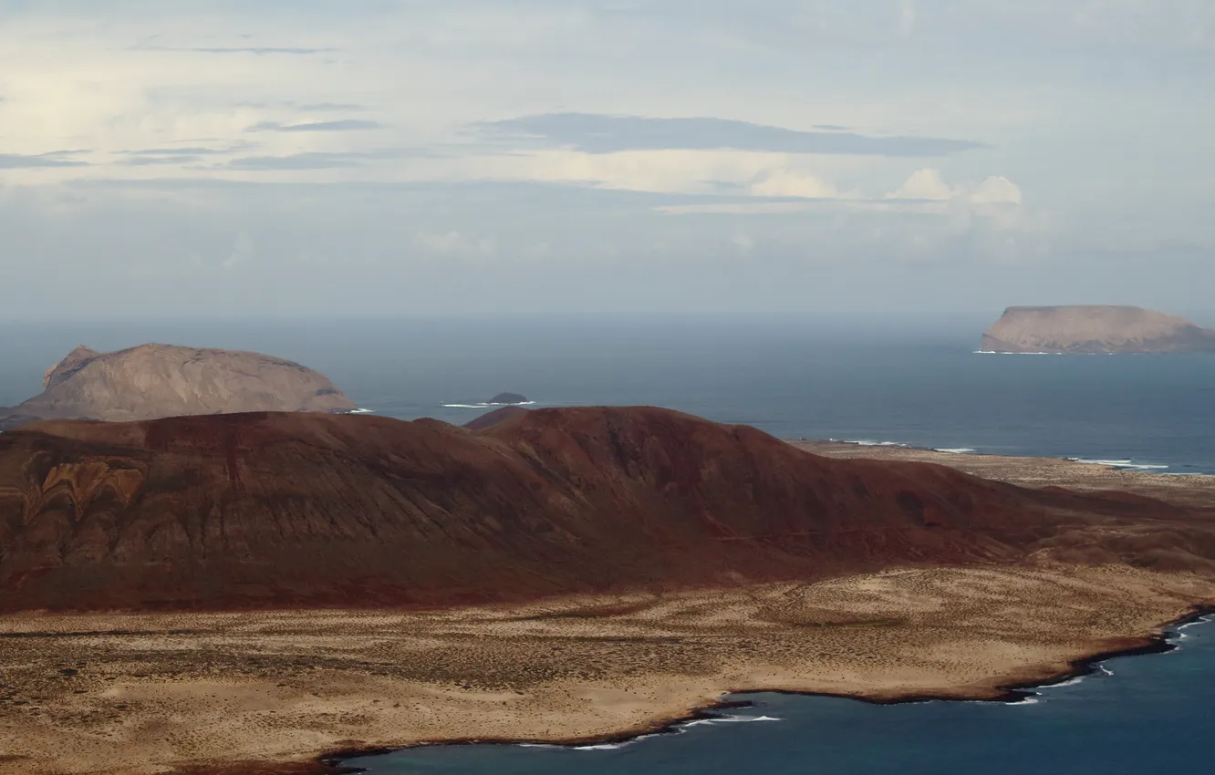 Photo wallpaper sea, clouds, hills, island, horizon