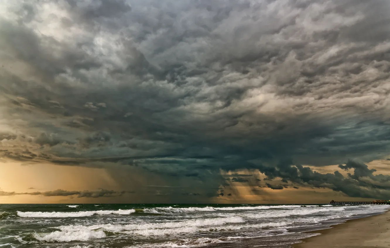 Photo wallpaper sea, clouds, storm
