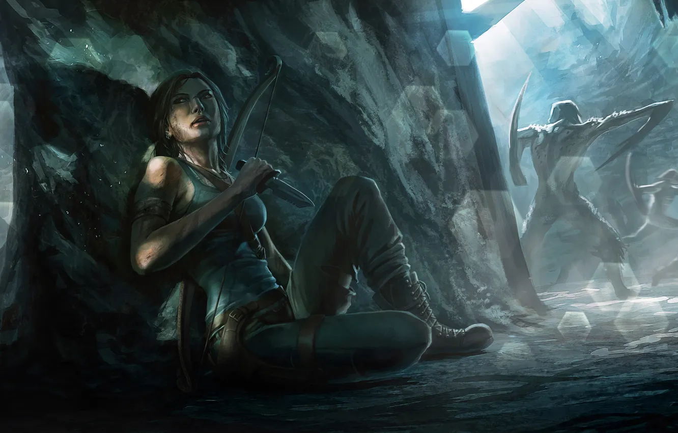 Photo wallpaper Tomb Raider, silence, knife, cave, creatures