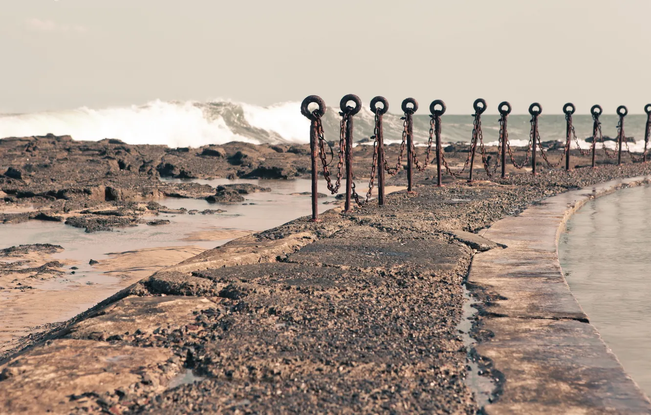Photo wallpaper sea, landscape, shore, the fence