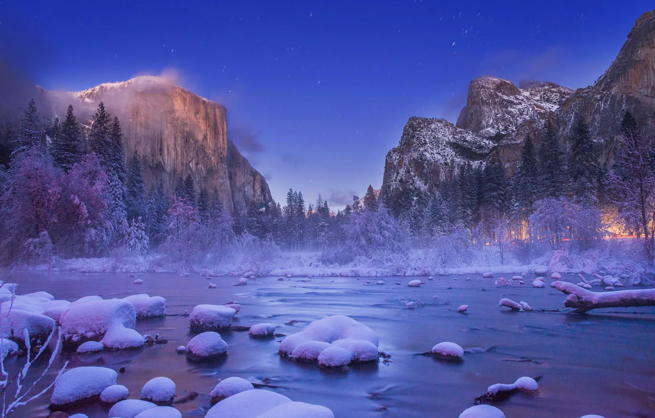 Photo wallpaper USA, Christmas Valley View, Yosemite Nation Park