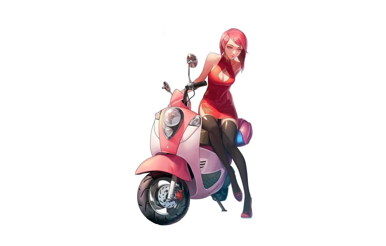 Photo wallpaper Girl, Art, Style, Bike, Background, Minimalism, Characters, Scooter