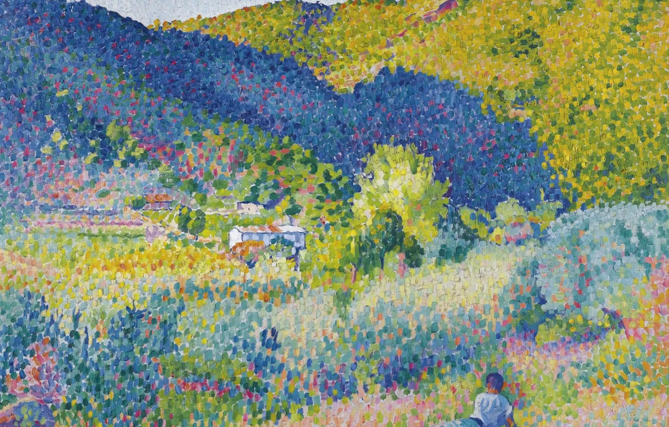 Photo wallpaper picture, Henri Edmond Cross, pointillism, Henri Cross, Landscape with Mountains