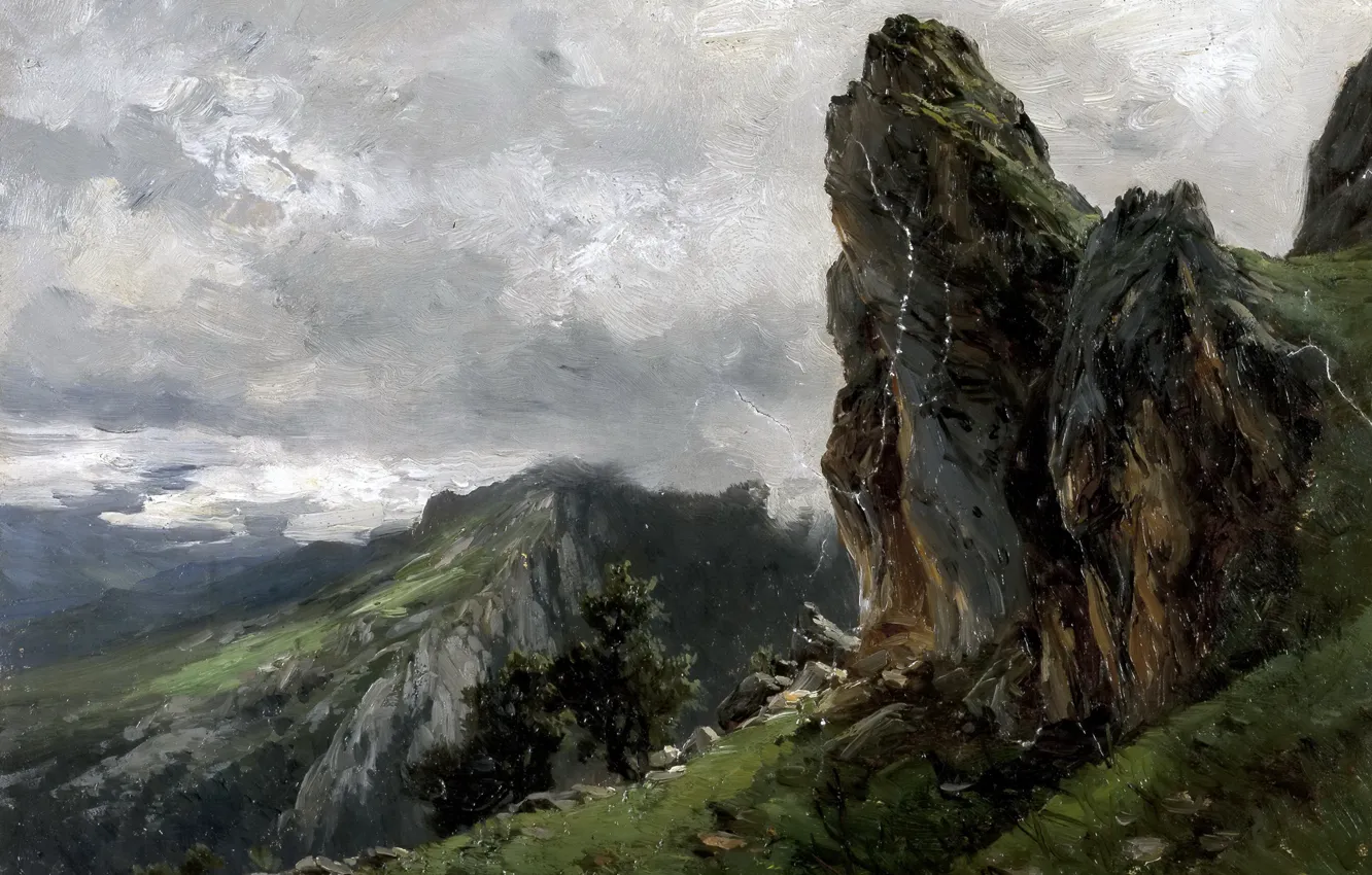 Photo wallpaper landscape, mountains, rocks, picture, Carlos de Haes, The Picos de Europa