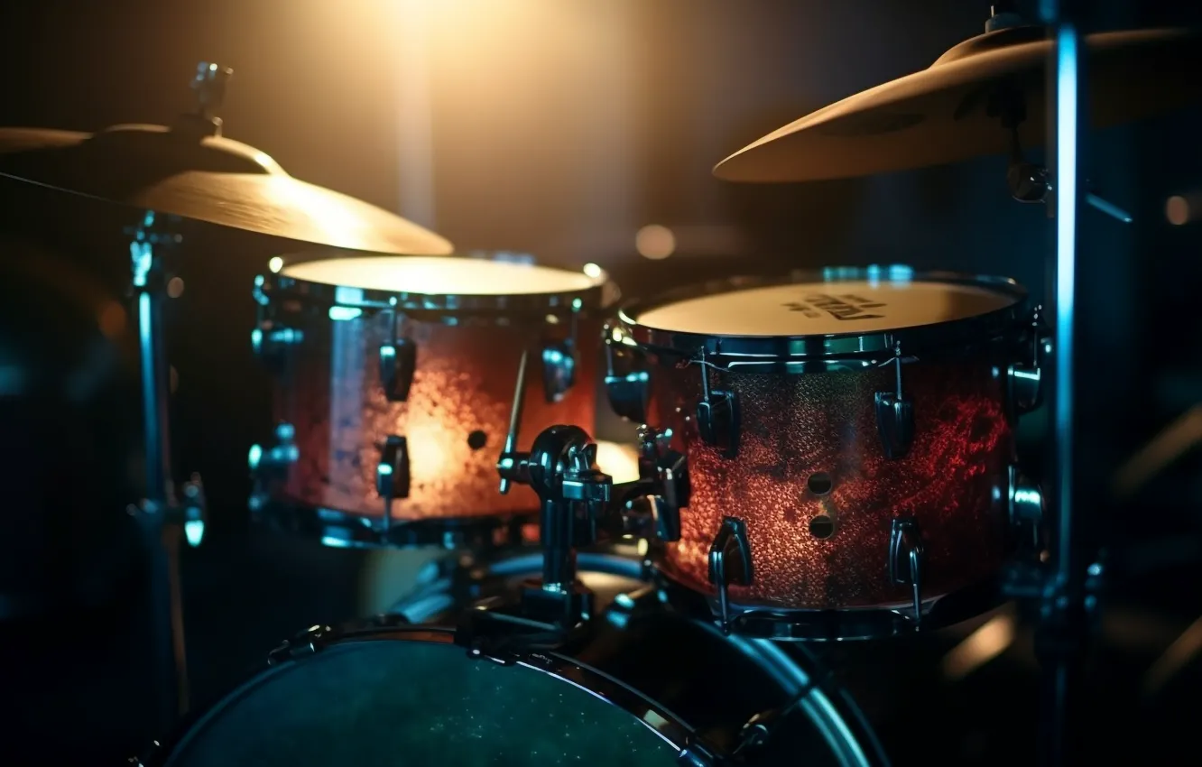 Photo wallpaper light, music, drum, musical instrument, bokeh, AI art, The Art of Artificial Intelligence, neural network