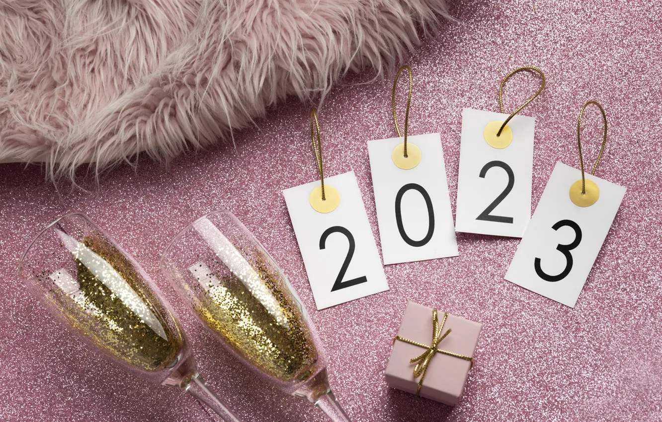 Photo wallpaper gift, Shine, glass, new year, sequins, figures, fur, cardboard
