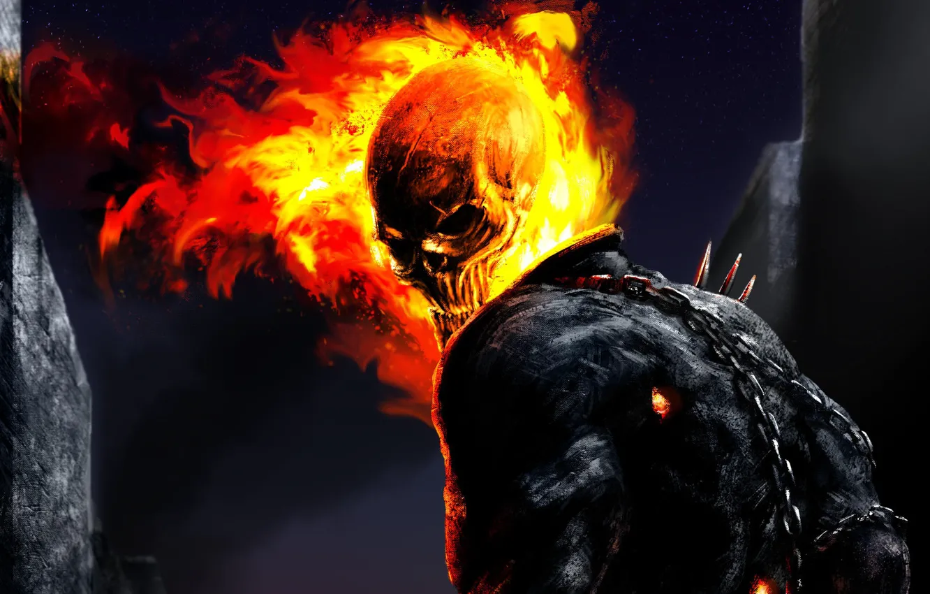 Photo wallpaper flame, skull, the demon, Ghost rider