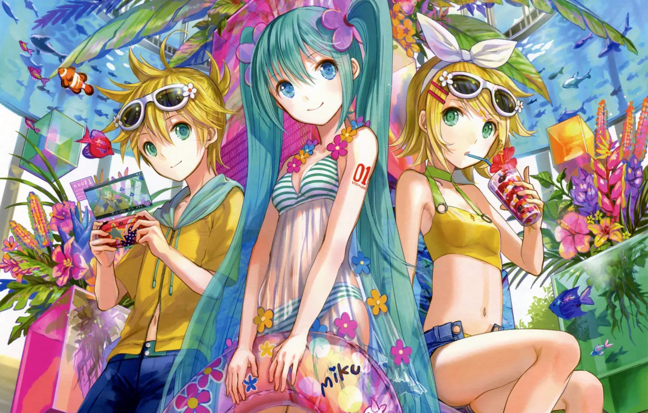 Photo wallpaper summer, girls, boy, Vocaloid, Vocaloid, Kagamine Len, Kagamine Rin