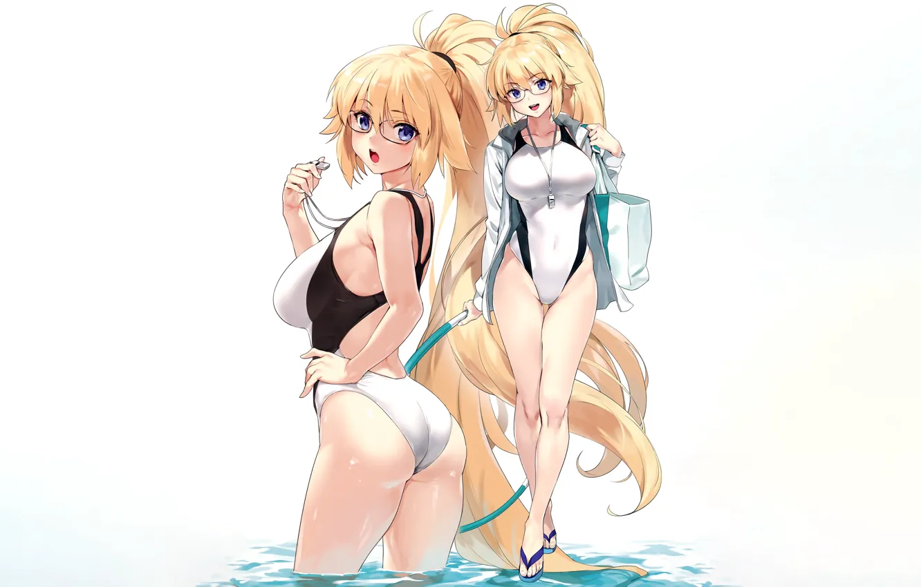 Photo wallpaper girl, sexy, ass, long hair, legs, boobs, anime, water