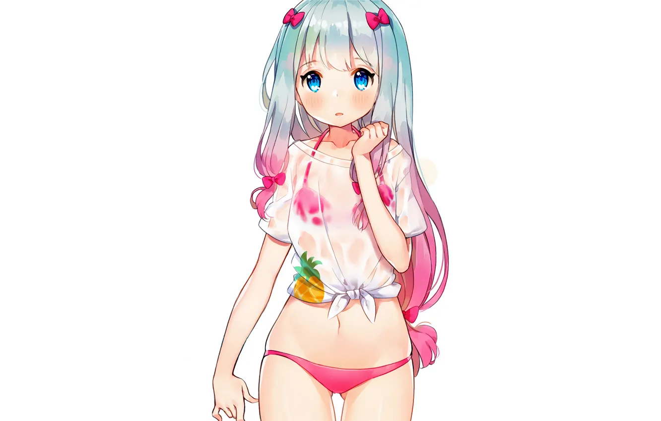 Photo wallpaper girl, sexy, long hair, anime, blue eyes, beautiful, pretty, bikini