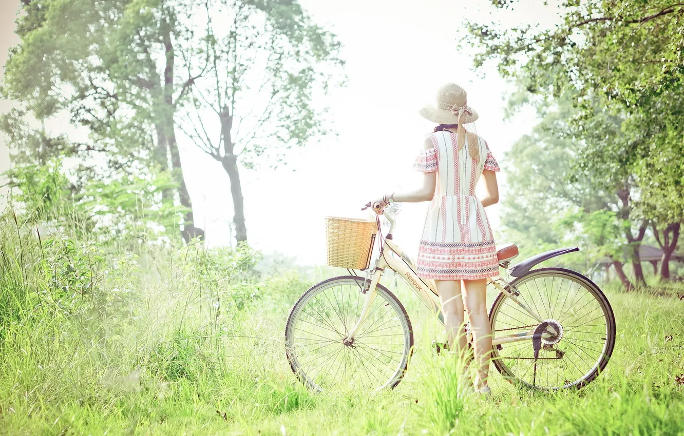 Photo wallpaper girl, light, bike