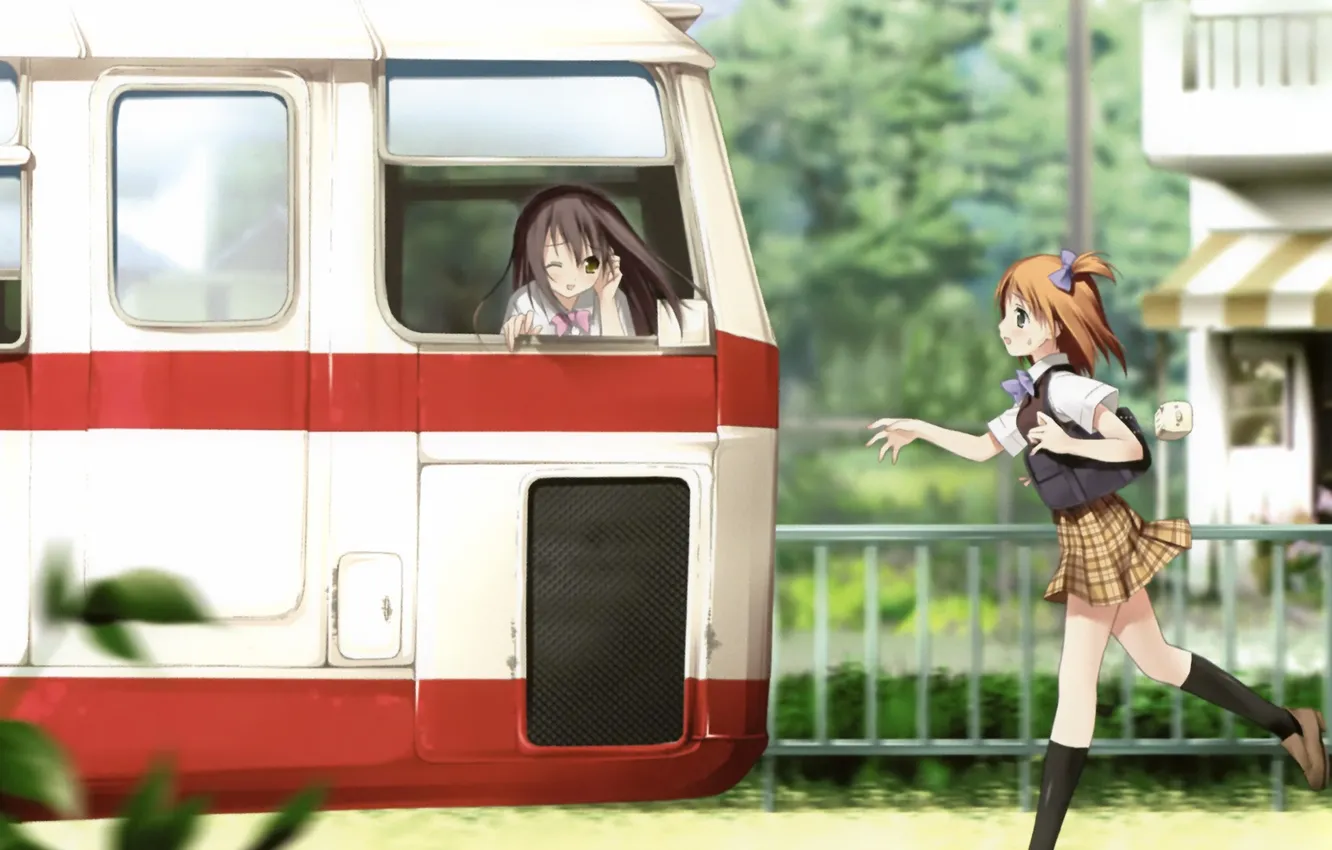 Photo wallpaper the city, girl, form, bus, runs, nenme no houkago