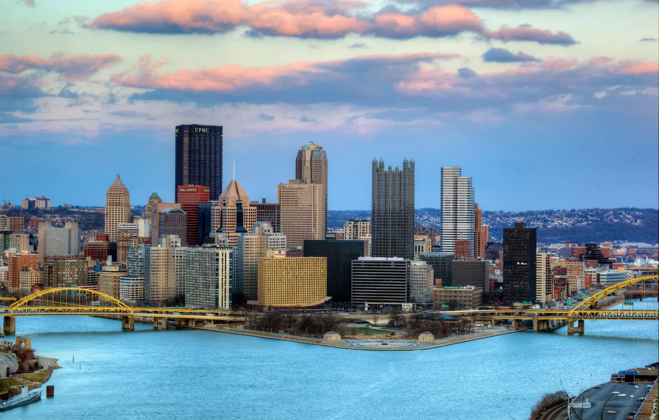 Photo wallpaper city, USA, Pittsburgh, cal, houses.