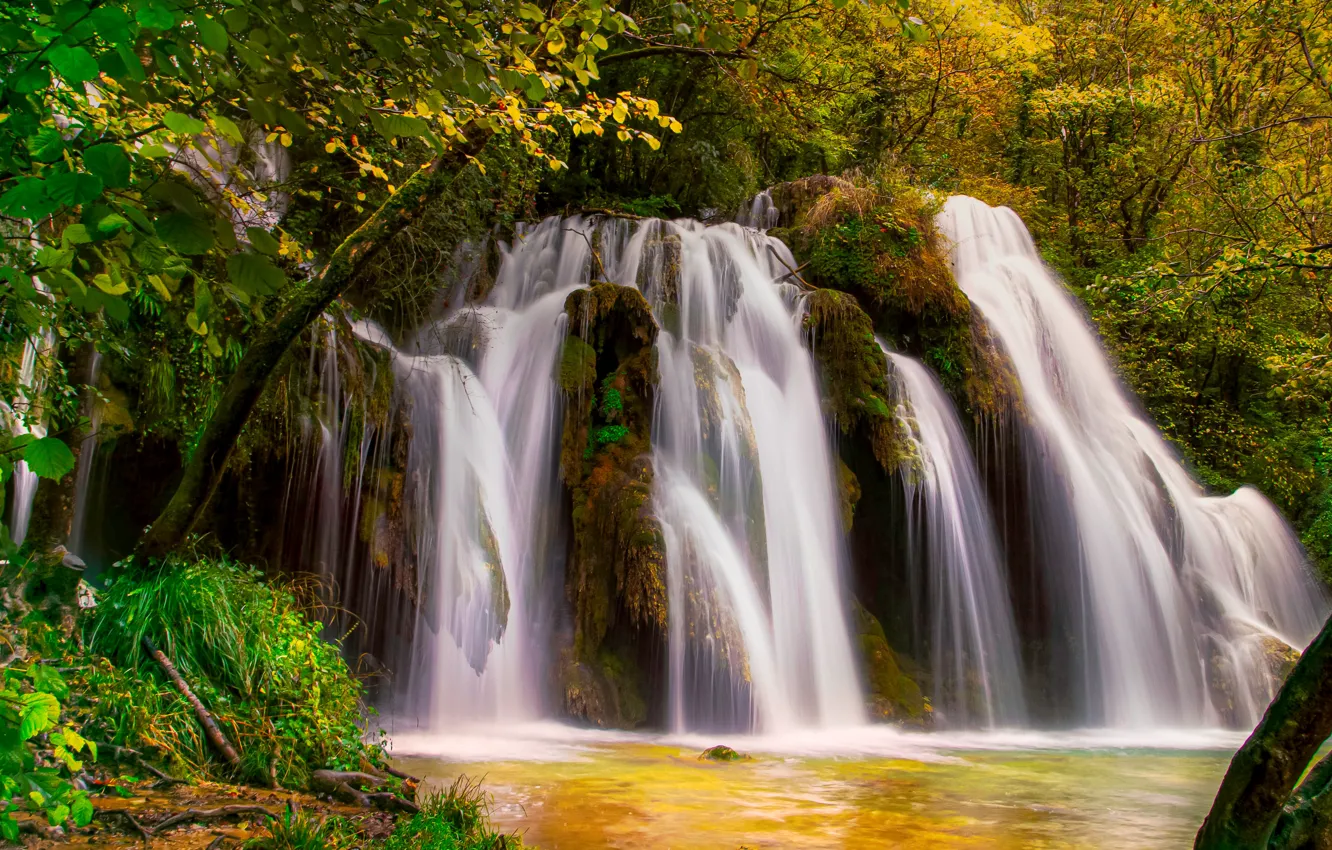 Photo wallpaper autumn, forest, river, France, waterfall, cascade, France, Waterfall Tuffs