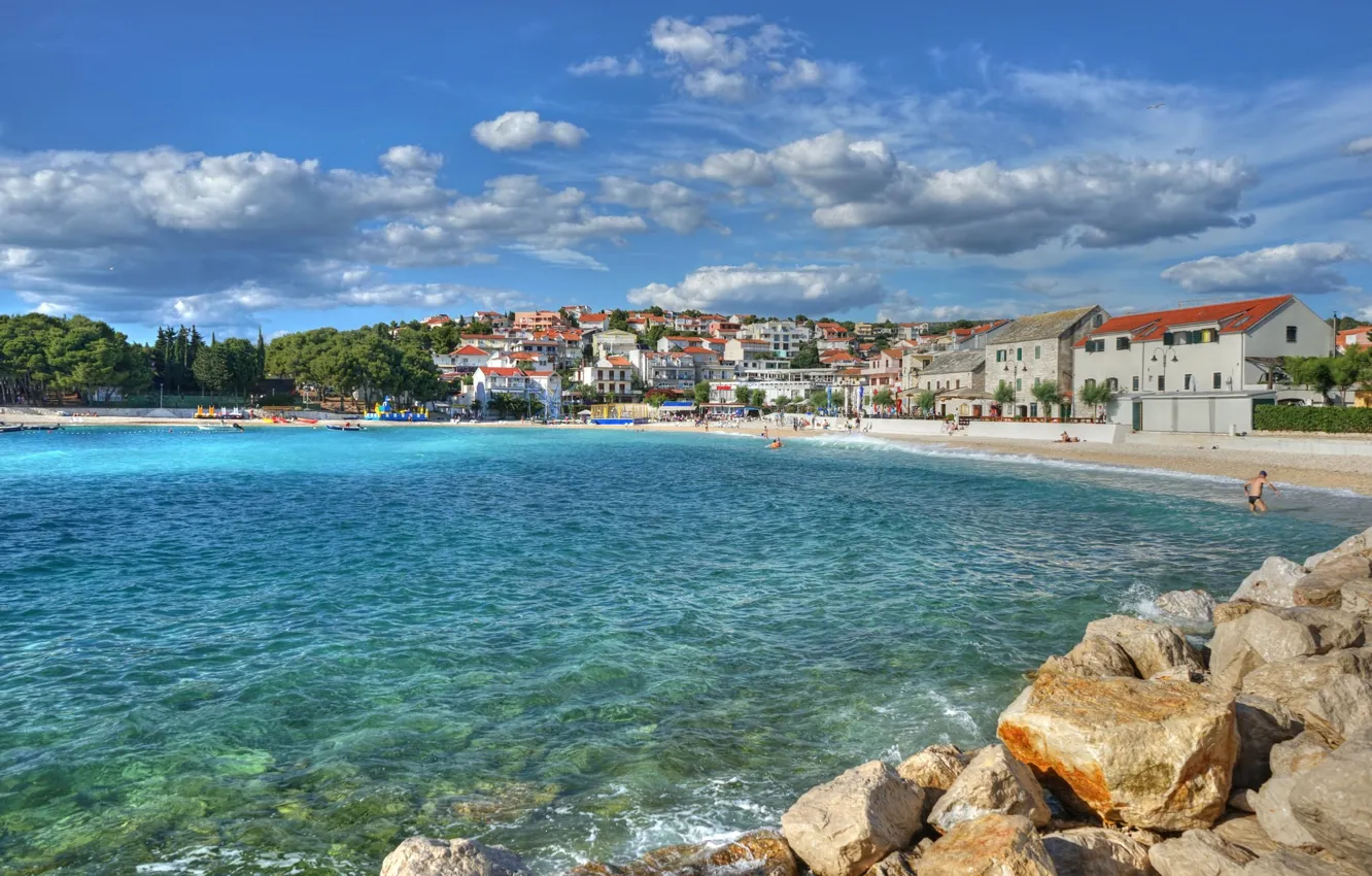 Photo wallpaper sea, the city, home, Bay, Croatia, Primosten
