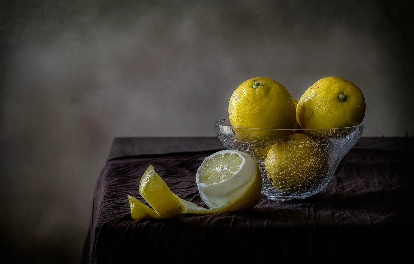 Photo wallpaper lemon, vase, citrus, still life