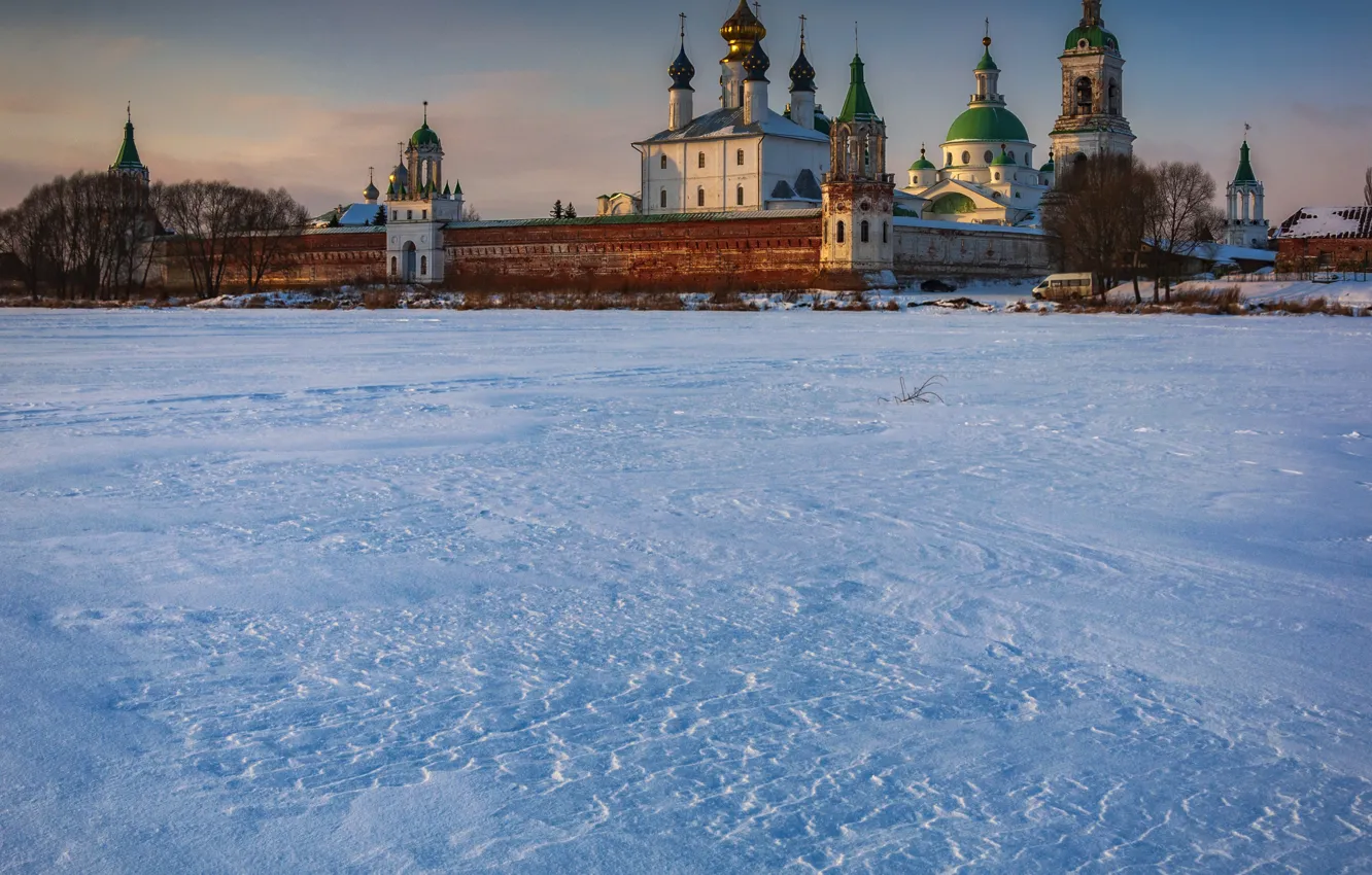 Photo wallpaper winter, snow, landscape, nature, the monastery, Paul Narikov