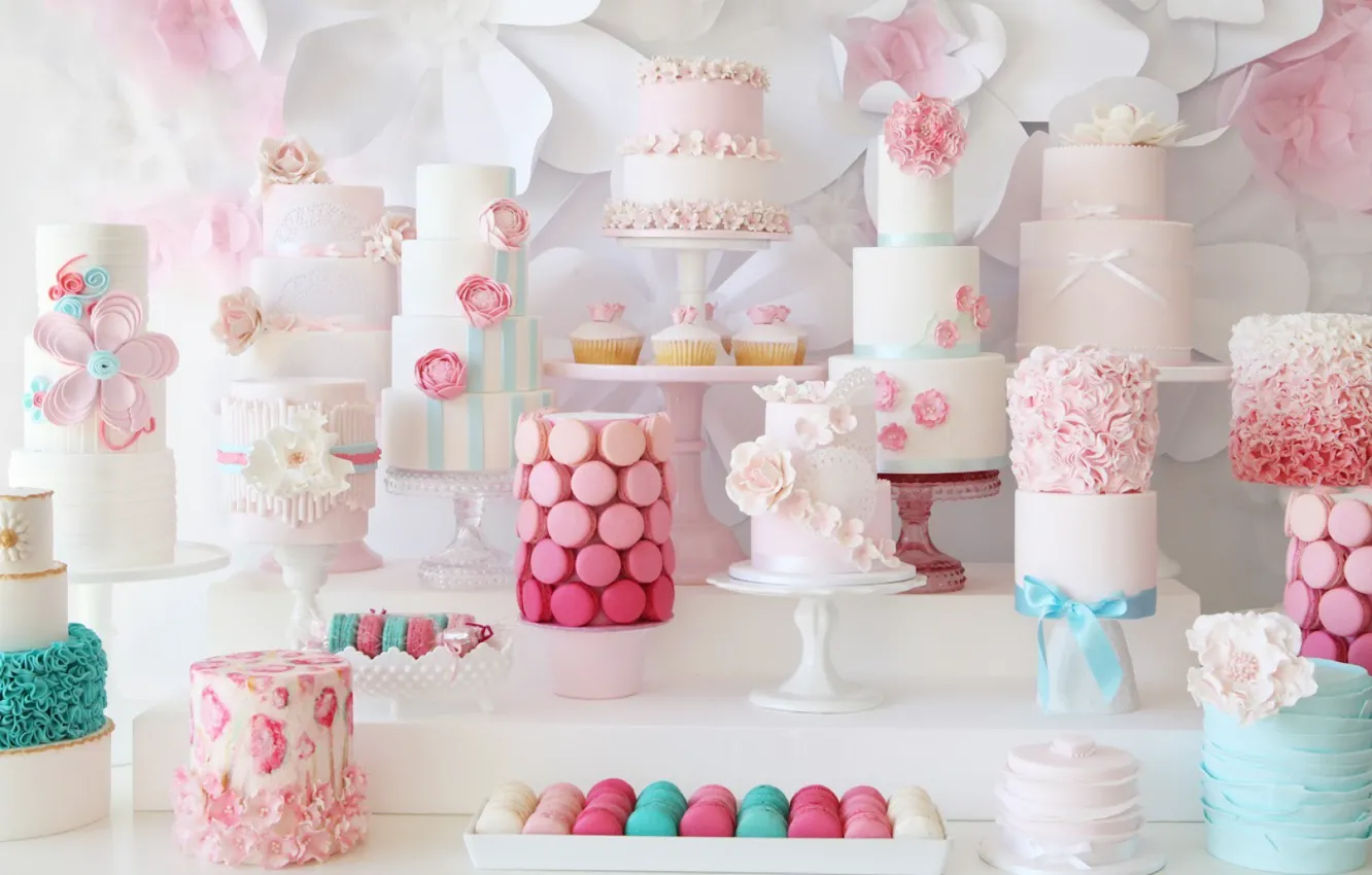 Photo wallpaper decoration, sweet, cupcakes, cakes, macaron