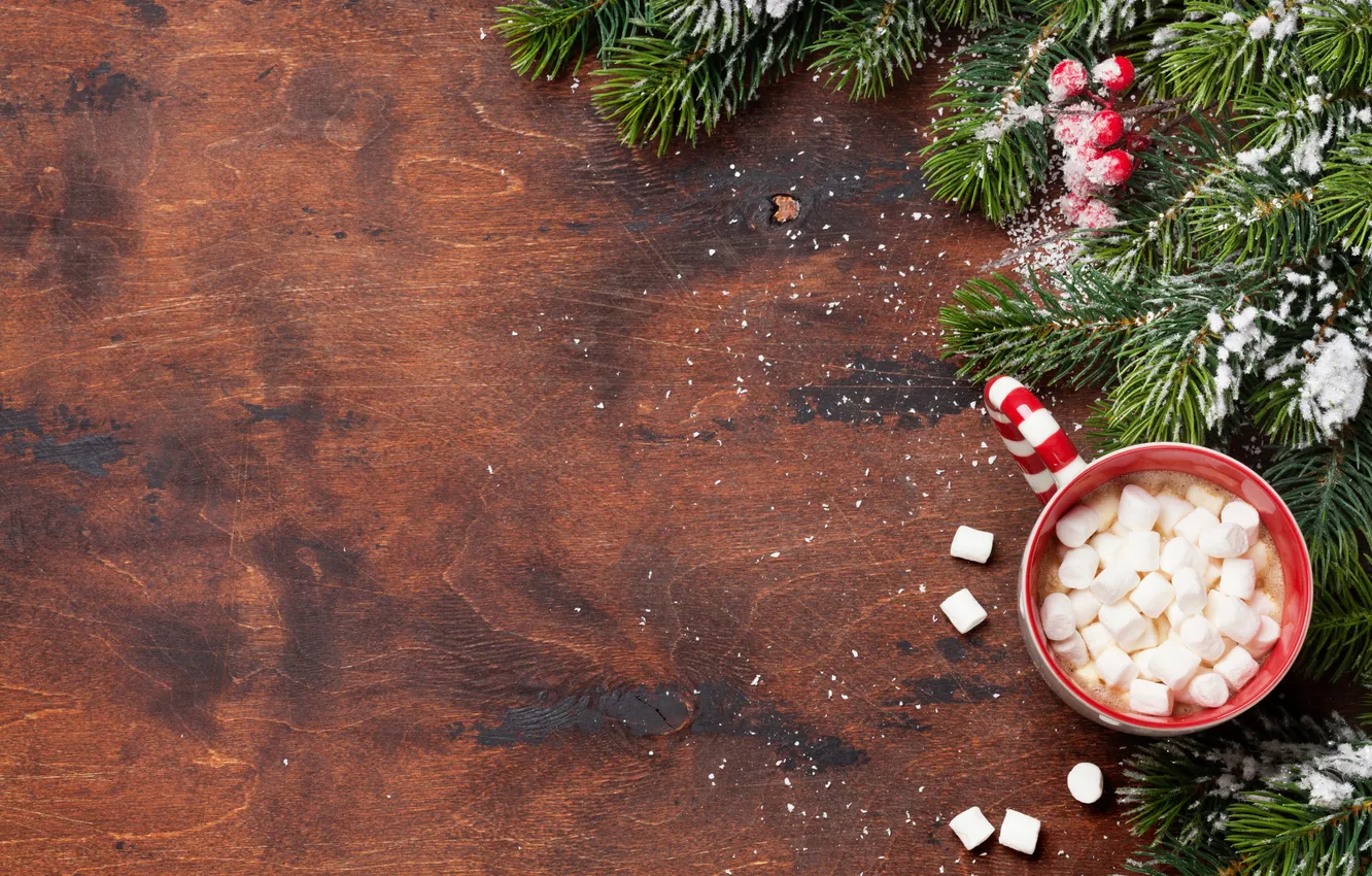 Photo wallpaper snow, decoration, tree, Christmas, Cup, New year, Christmas, wood