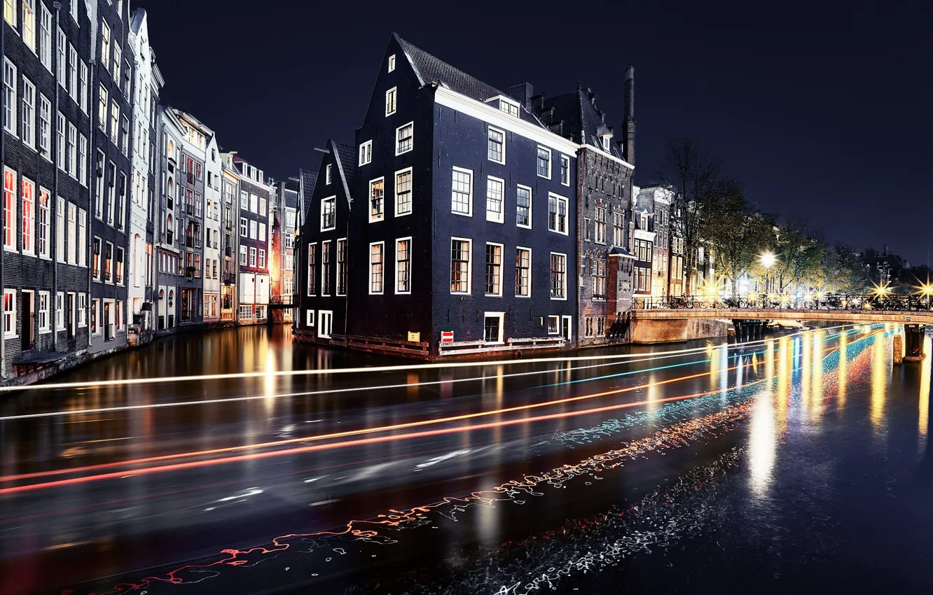 Photo wallpaper night, the city, Amsterdam