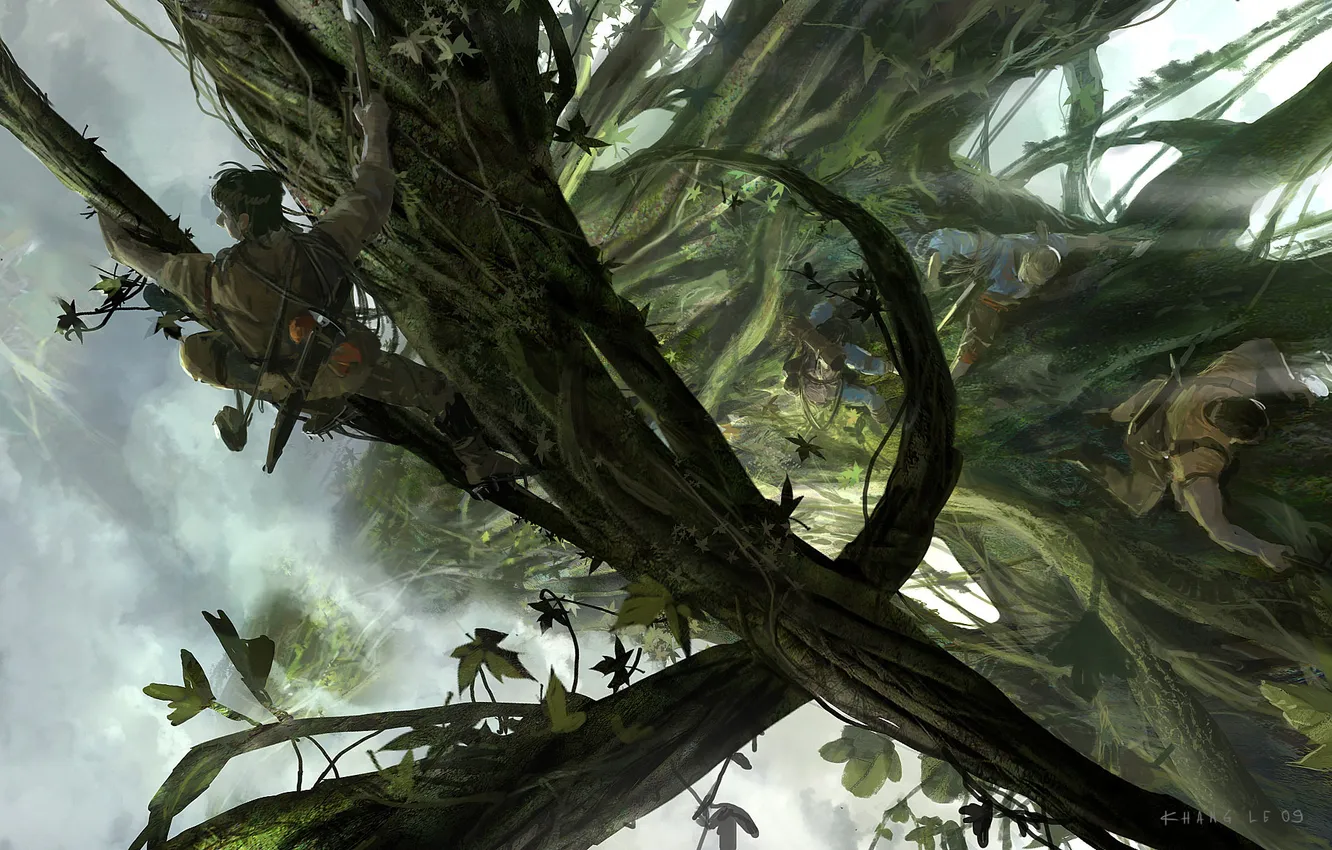 Photo wallpaper people, plant, height, art, vines, Jack the Giant Slayer