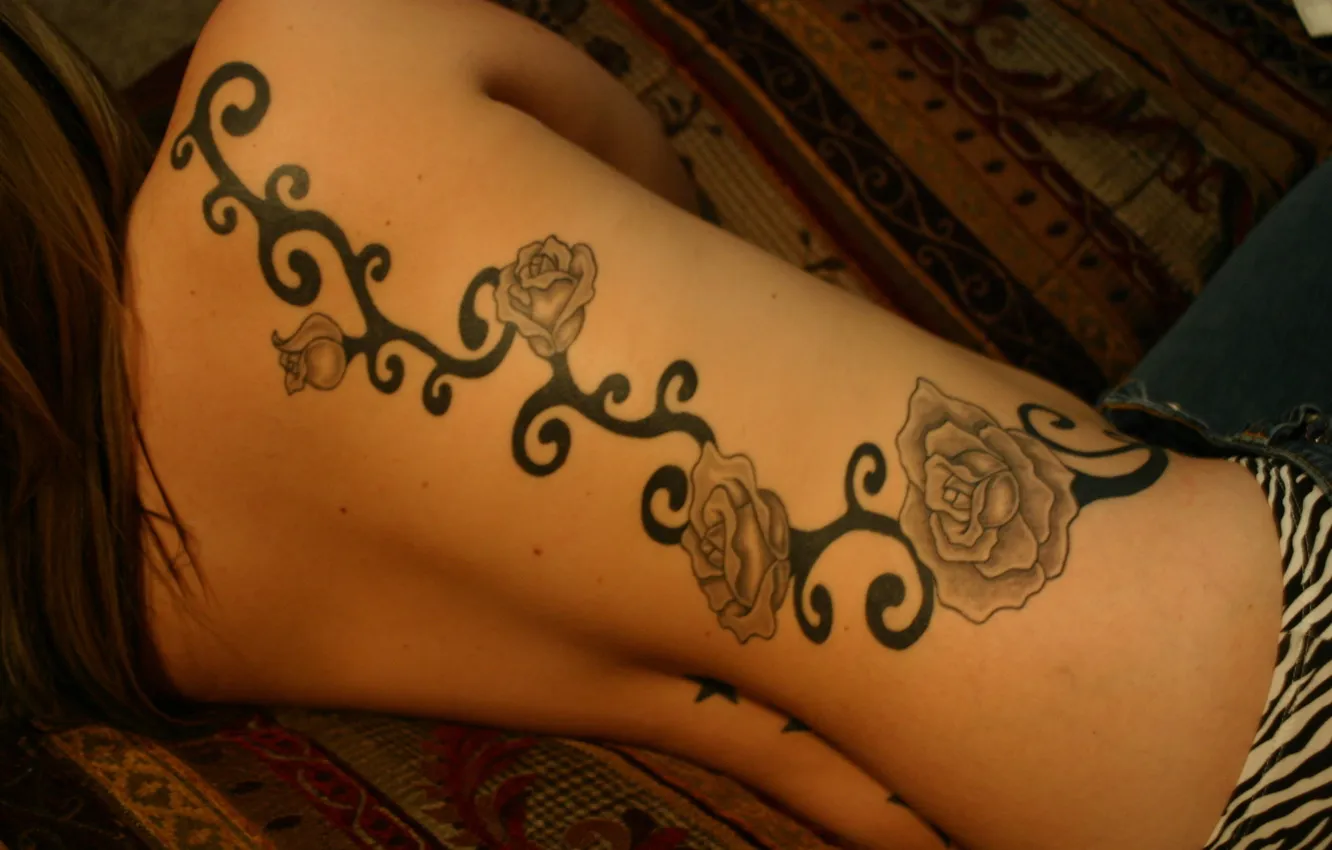 Photo wallpaper flowers, pattern, back, tattoo