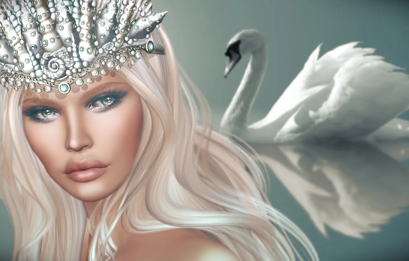 Photo wallpaper look, girl, background, hair, crown, Swan