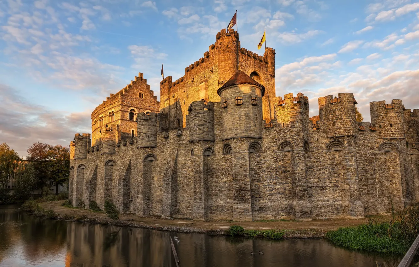 Photo wallpaper castle, Belgium, Belgium, ditch, Gent