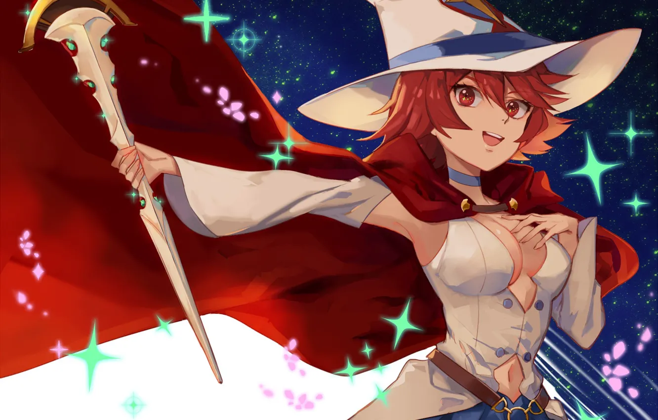 Photo wallpaper girl, star, hat, anime, asian, witch, japanese, belt