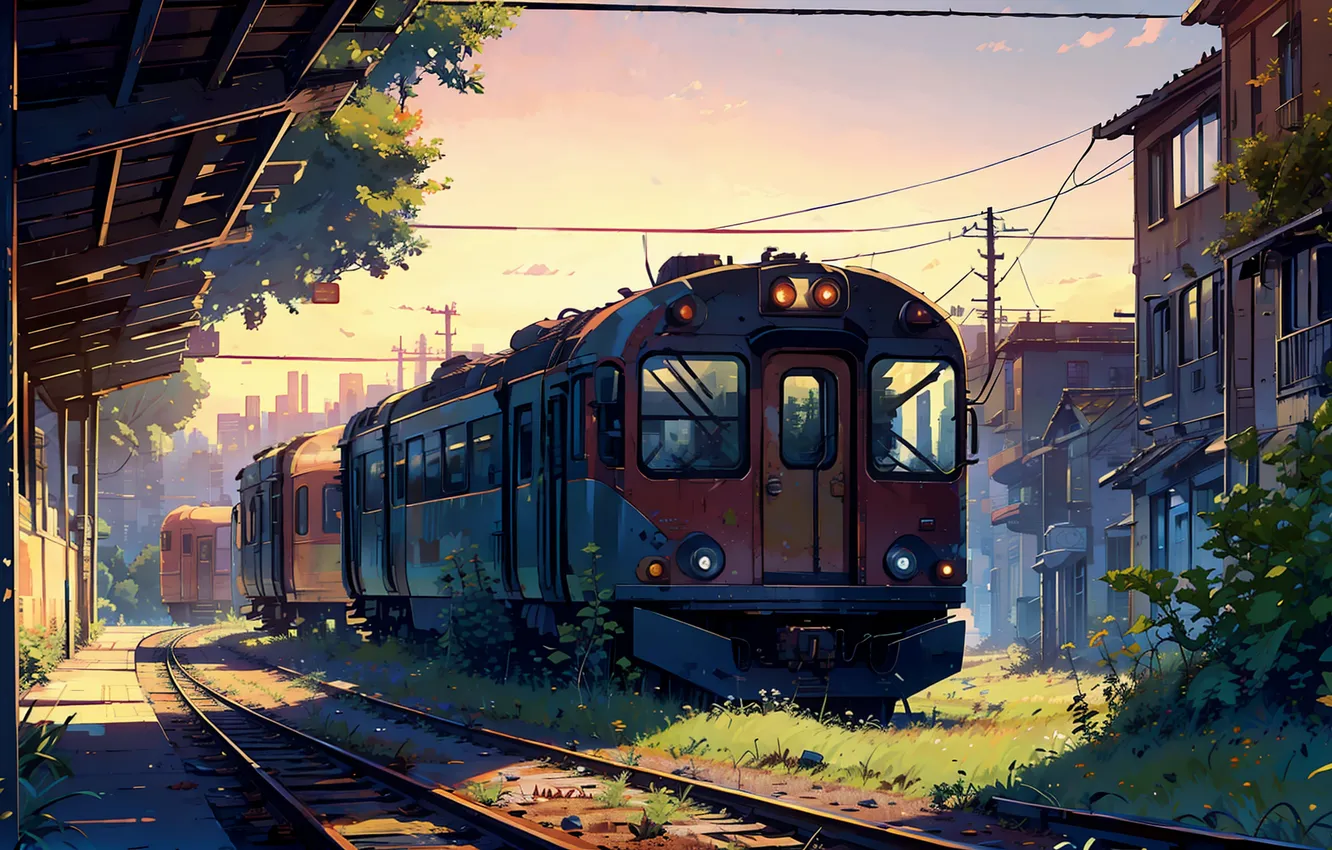 Photo wallpaper the sky, figure, train, anime, railroad