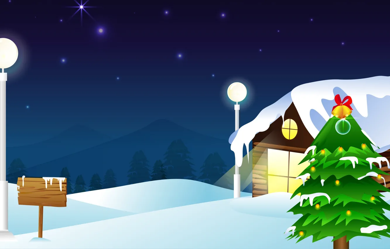 Photo wallpaper Winter, Night, Snow, House, Rendering